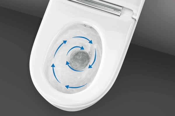 Einfache Reinigung: Das Dusch-WC Geberit AquaClean Sela verfügt über eine spülrandlose WC-Keramik mit TurboFlush-Spültechnik, die die Keramik gründlich und leise ausspült. (Quelle: Geberit)