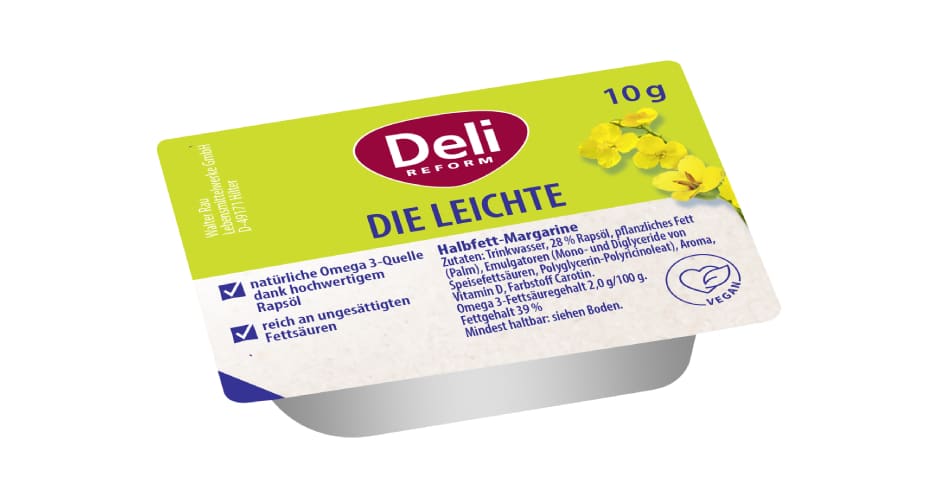 Walter Rau bringt die bekannten Portionsmargarinen mit einem neuen Verpackungsdesign und dem neuen Deli Reform-Logo in die Außer-Haus-Verpflegung.