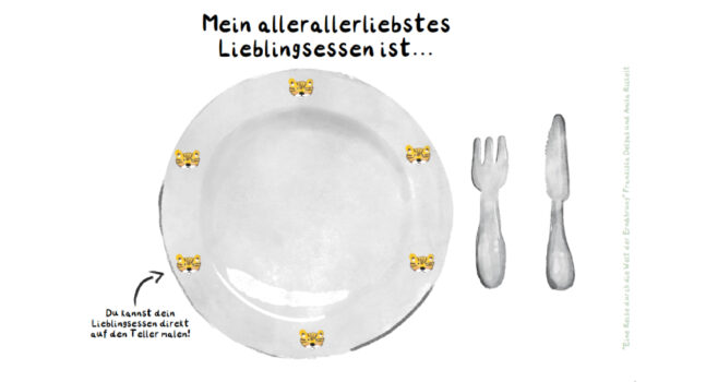 Malvorlage Mein allerallerliebstes Essen ist ein Begleitmaterial zum Kinderbuch Eine Reise durch die Welt der Ernährung von Franziska Delgas.
