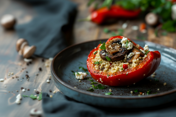 Gefüllte Paprikaschoten mit Couscous-Gemüsefüllung.