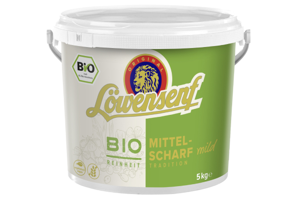 Mit dem 5-kg-Gebinde von Löwensenf Bio mittelscharf-mild schafft Develey Food Service die Brücke zwischen Tradition und zeitgemäßem Arbeiten in der Gemeinschaftsverpflegung.