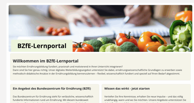 Das BZFE bietet ein neues Lernportal für Ernährungsbildung für Lehrkräfte