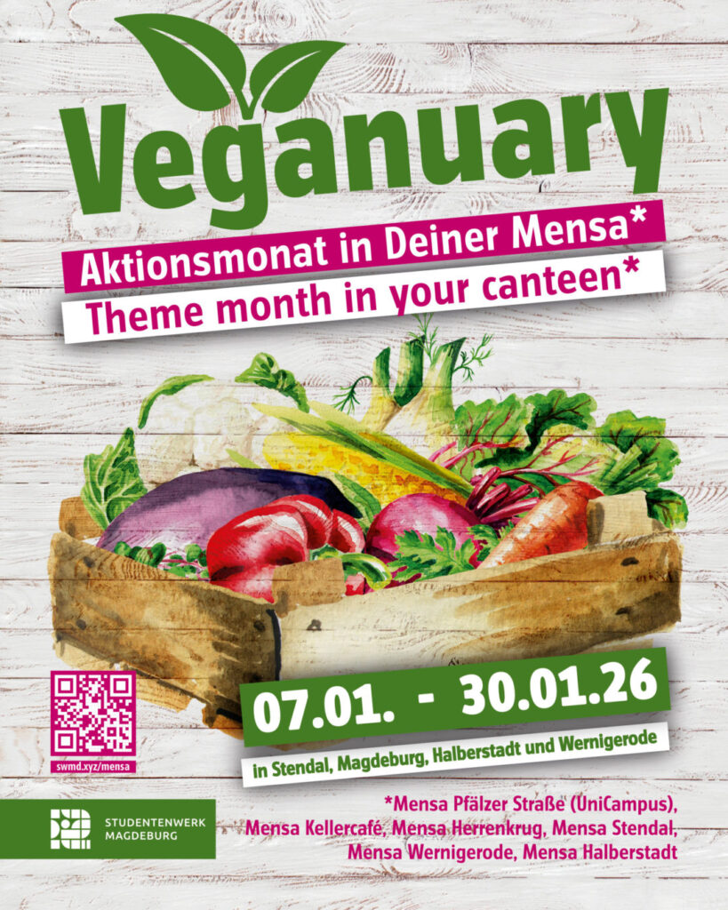 Trotz täglichem veganen Angebot bewirbt das Studentenwerk Magdeburg den Veganuary.