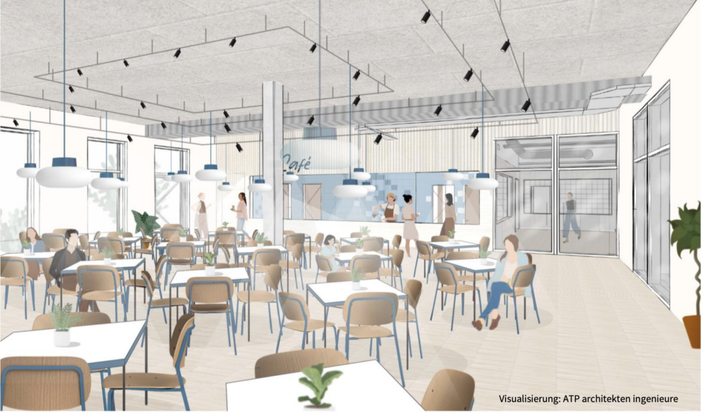 Visualisierung des geplanten Neubaus der Mensa Erfurt, hier die Cafeteria